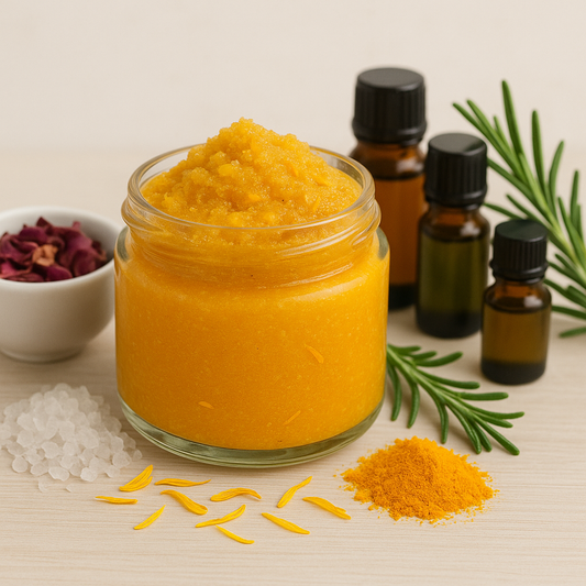 ✨ Golden Glow Herbal Scrub – Turmeric, Calendula & Botanical Oils